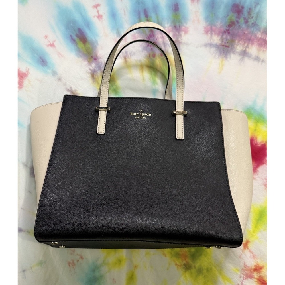 Authentic KATE SPADE $298 Cedar Street Small Hayden Leather‎ Satchel Black White